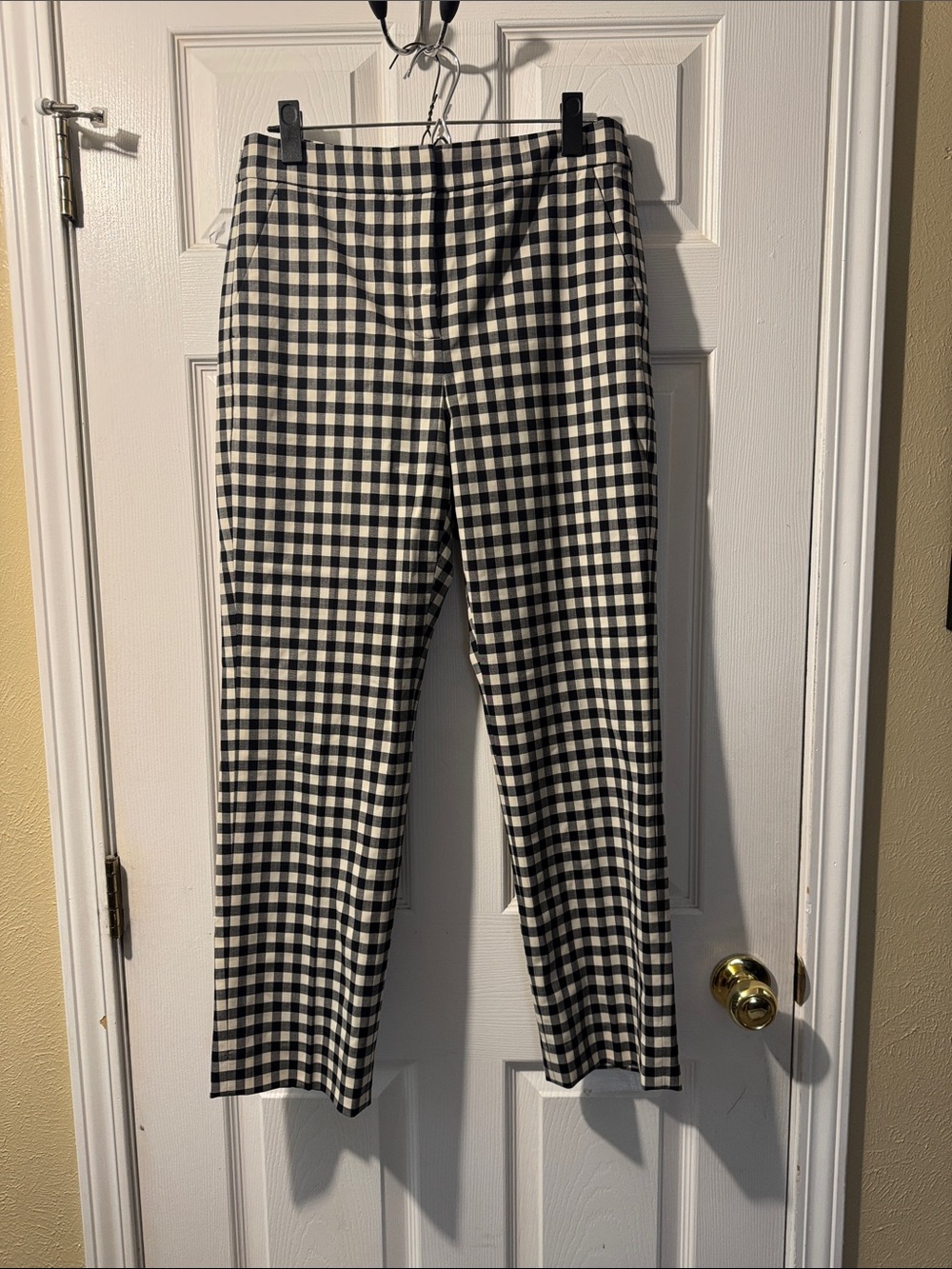 J. Crew Black and White Gingham Straight-Leg Pants Kate
